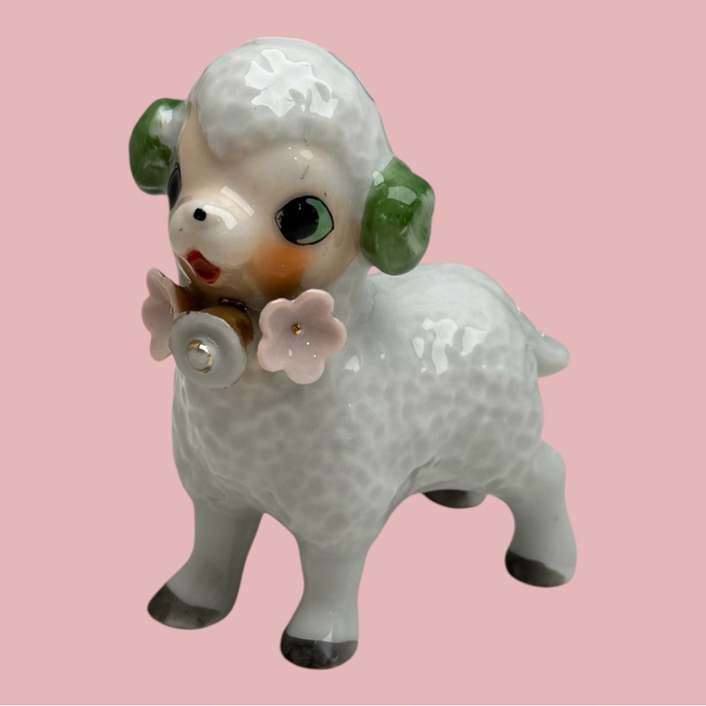 Vintage Glossy Ceramic Lamb Figurine Easter 1950s Springtime Decor Made in Japan